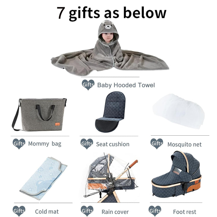 Sianldcone Kinderwagen 3 in 1, Hochwertige Stoffe Kinderwagen Set, Zwei-Wege-Schiebefunktion Reisesy