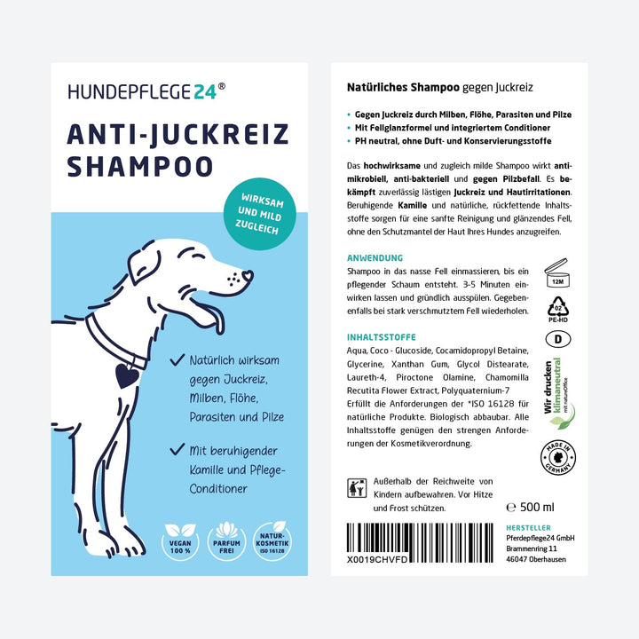 Natürliches Hundeshampoo gegen Juckreiz 3in1 - Mit Fellglanzformel und integriertem Conditioner - Un