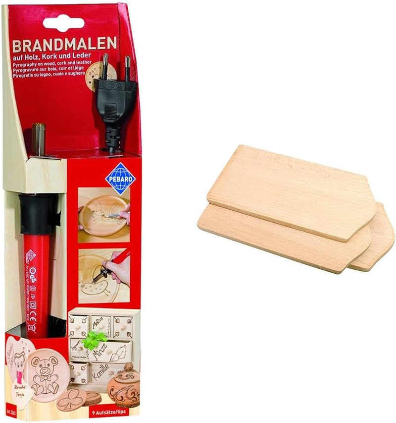 GLOREX 6 1671 001 - Pebaro Brandmalkolben mit 9 Aufsätzen aus Messing, mit Auflageböckchen & FRUE1 F
