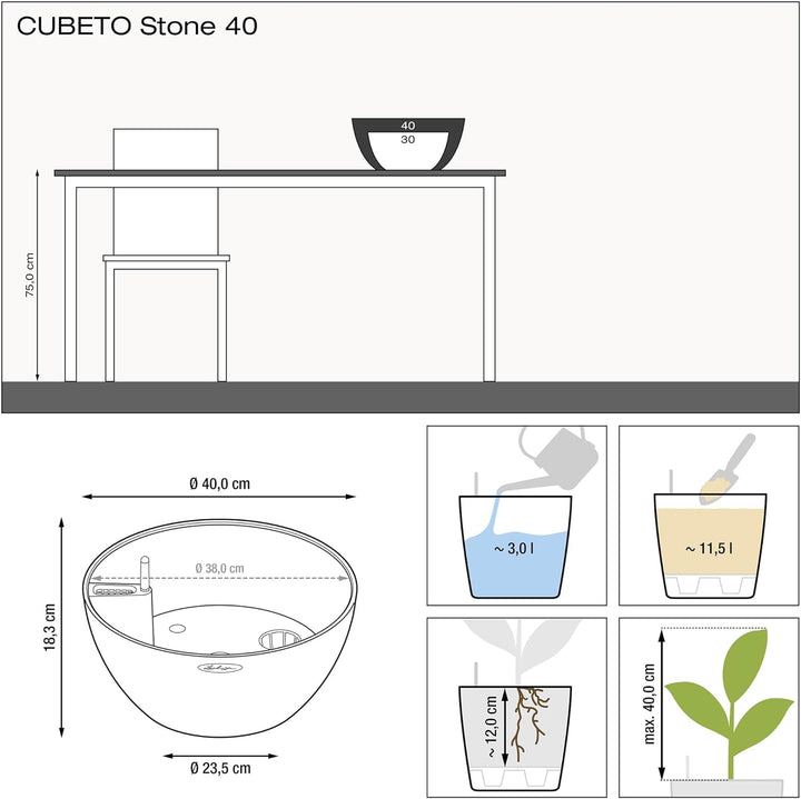LECHUZA CUBETO Stone 40 sandbeige 13841 40x40x18.3 cm Sandbeige, 40x40x18.3 cm Sandbeige