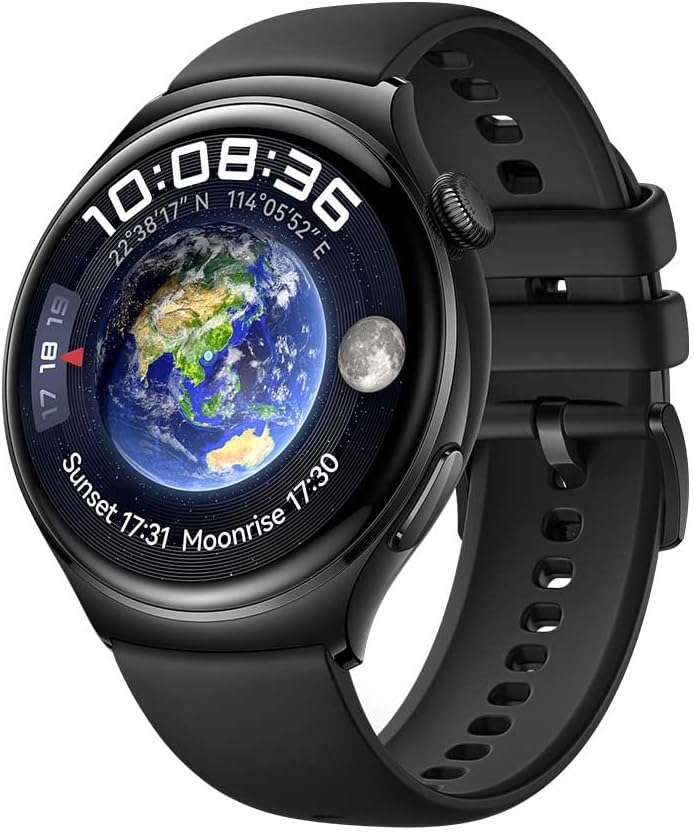 HUAWEI Watch 4, 3D-gewölbtes Glas- und Edelstahlgehäuse, 1,5" LTPO-AMOLED-Farbdisplay, schwarzes Flu