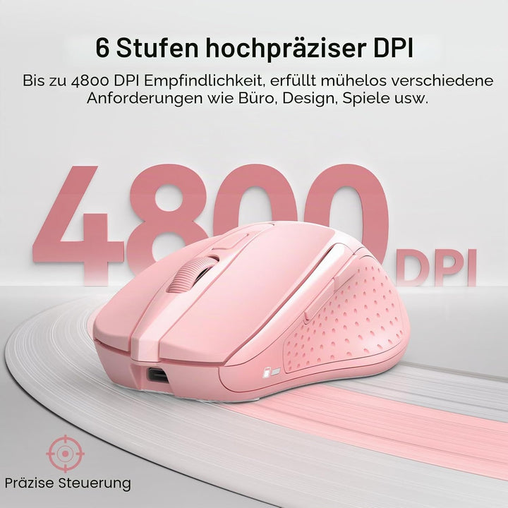 TECKNET Wiederaufladbare, 2.4G Kabellose Maus mit leisem Klick, 4800 DPI, 6 Einstellbar, Ergonomisch