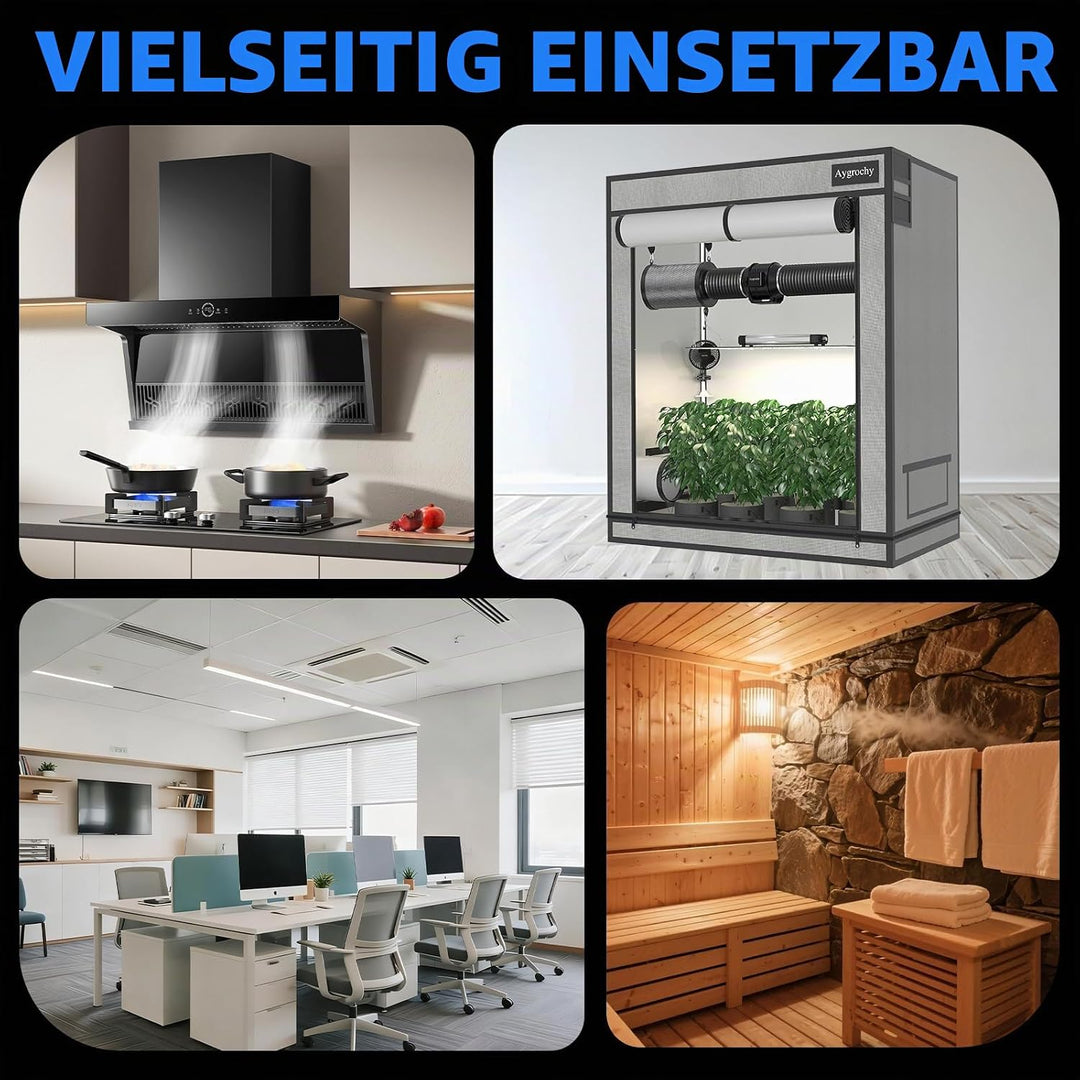 Aygrochy Regelbar Rohrventilator 100mm, Abluftventilator 363 m³/h, EC motor Rohrlüfter mit EU-Stecke