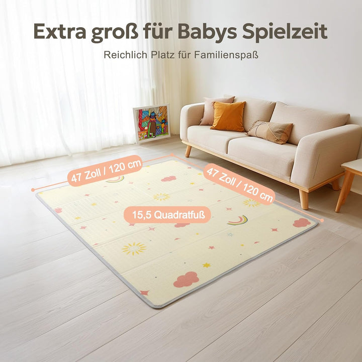 Mallify Krabbelmatte 120x120x1cm für Baby, Faltbar &amp; Schadstofffrei, Beidseitig Verwendbare Spielmat