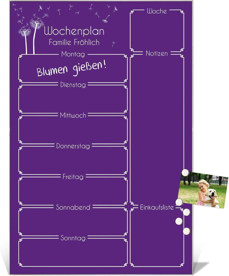 BANJADO Kalender beschreibbar aus Glas | Familienkalender 60cm x 40cm gross | Planer abwischbar mit