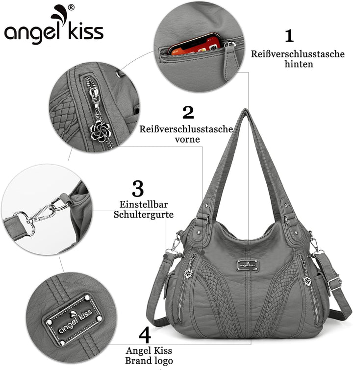 AngelKiss Handtasche Damen Schultertasche Multifunktionale Umhängetaschen Wasserdicht PU Veganes Led