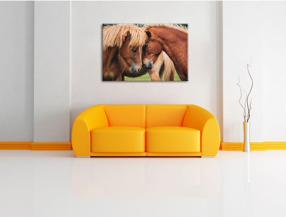 zwei schmusende Pferde, Format: 100x70 auf Leinwand, XXL riesige Bilder fertig gerahmt mit Keilrahme