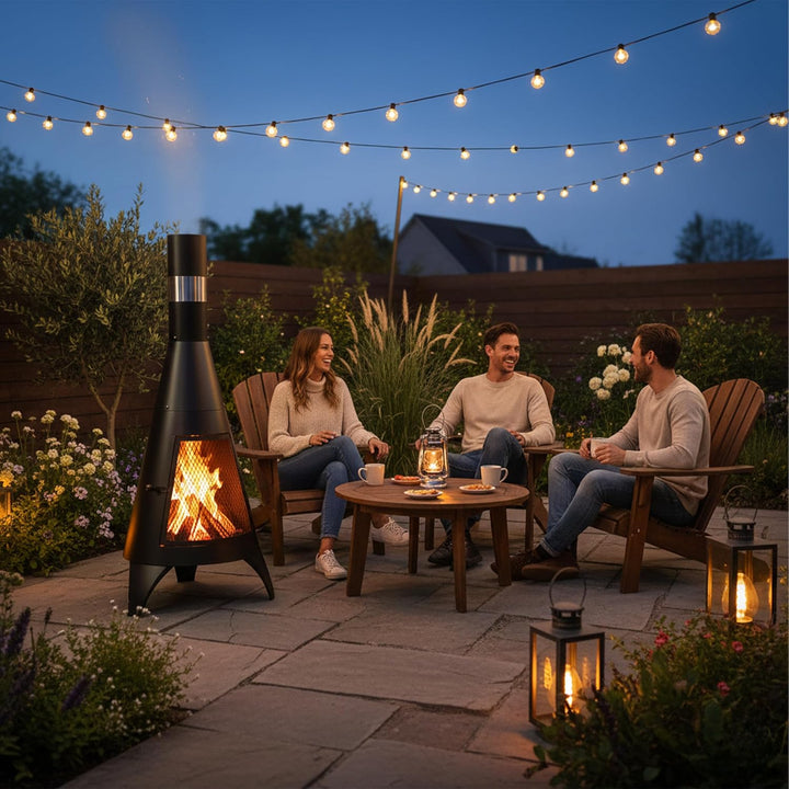 Relaxdays Terrassenofen mit Funkenschutz Tür, dekorative Feuerstelle für Holz, Gartenofen, HxD: 120x