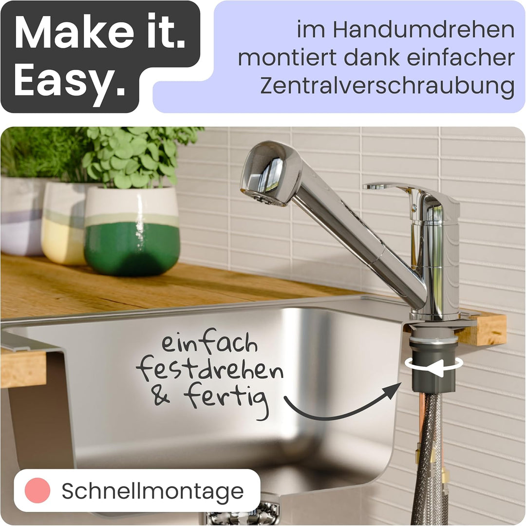 instmaier Elena | Niederdruck Küchenarmatur mit Geschirrbrause | Chrom |Wasserhahn Küche | ausziehba