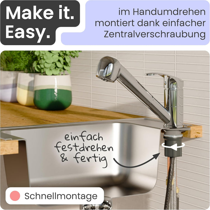 instmaier Elena | Niederdruck Küchenarmatur mit Geschirrbrause | Chrom |Wasserhahn Küche | ausziehba