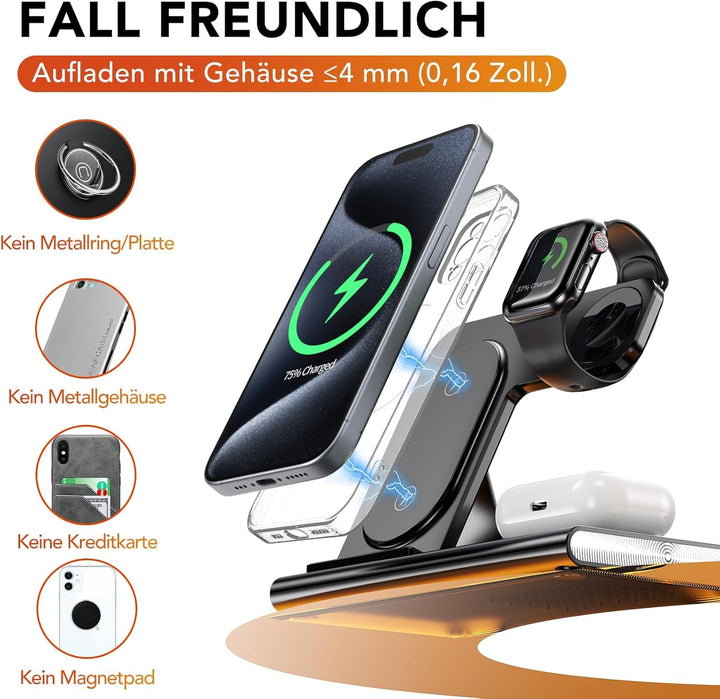 Aimtel 3 in 1 Induktive Ladestation Faltbare&Nachtlichter Kompatibel mit iPhone 17/17 Pro/17 Pro Max