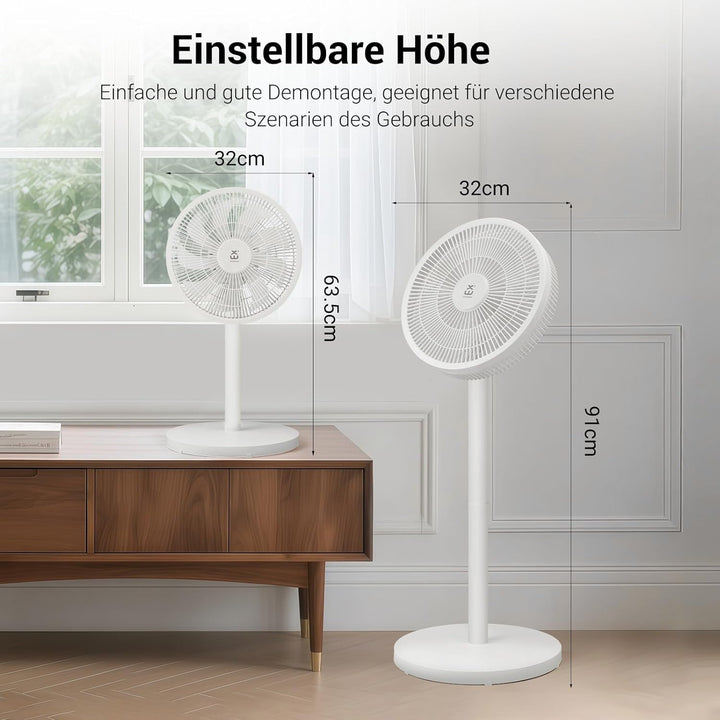 EXTRASTAR Standventilator mit abnehmbarer Stange (91cm/63.5cm), 3 Geschwindigkeitsstufen, 90° Oszill