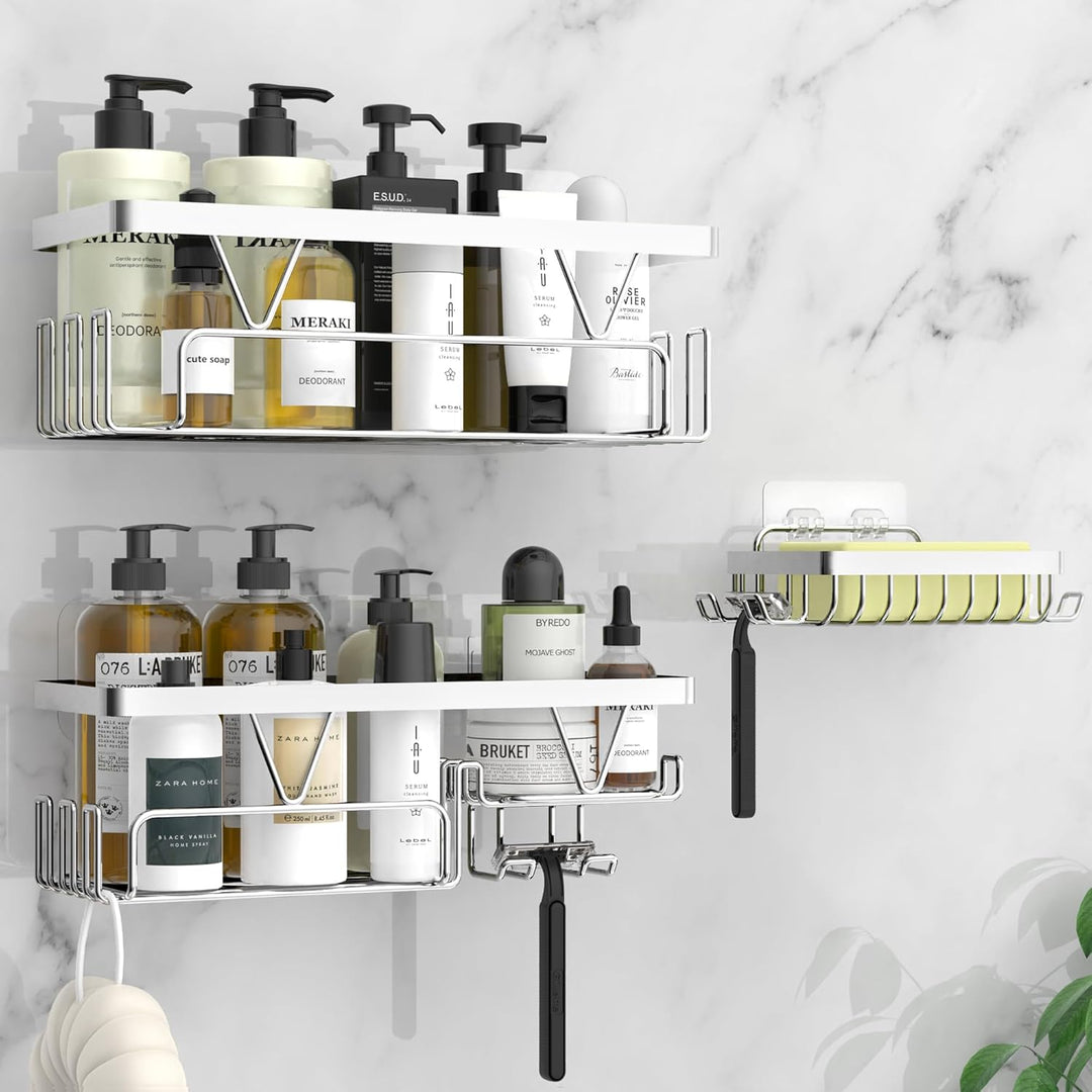 Kegii Duschablage ohne bohren, Badezimmer Duschregal, Duschkorb Silber, Silber
