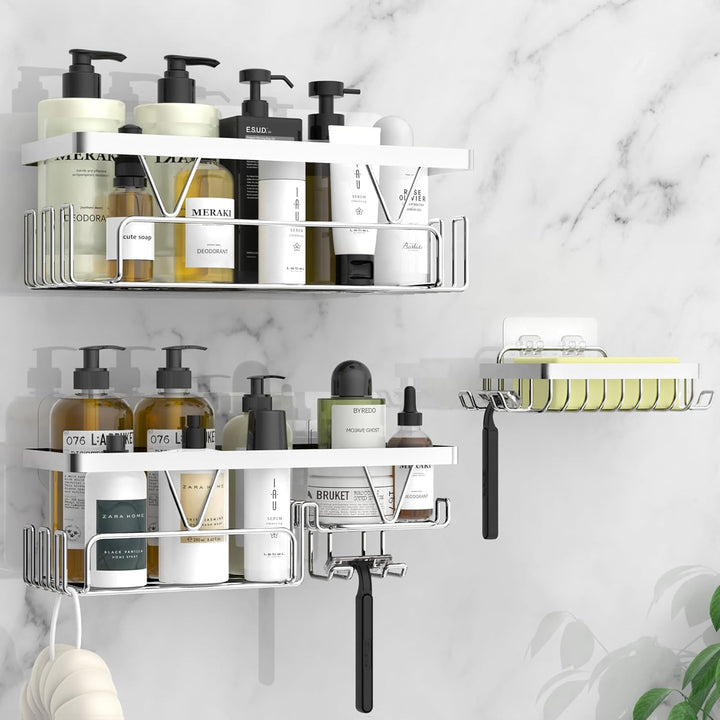 Kegii Duschablage ohne bohren, Badezimmer Duschregal, Duschkorb Silber, Silber