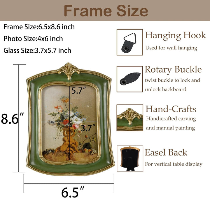 Kangce Vintage Bilderrahmen 10,2 x 15,2 cm, antiker kunstvoller Fotorahmen, Tisch- und Wandbehang, a