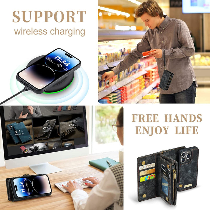 UFinetech iPhone 14 Pro Hülle, Flip Leder TPU Stossfest Kartenfach Tasche Handyhülle iPhone 14 Pro (