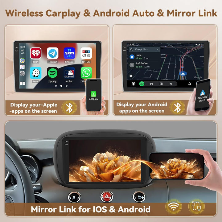 Hikity Android 15 4+64G Autoradio für FIAT 500X 2014-2020 mit 9 Zoll Incell Touchscreen, Autoradio 2