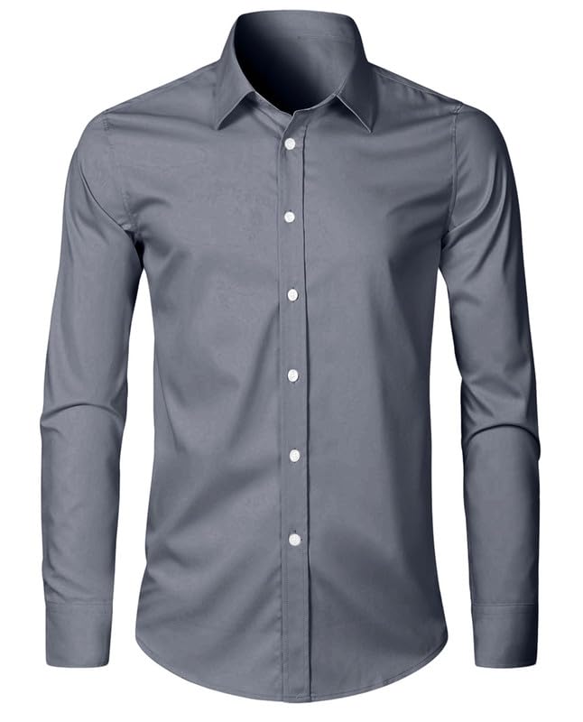Herren Hemd Langarm Einfarbig Businesshemd Regular Fit Freizeithemd Elastisches Business Shirt S-XXL