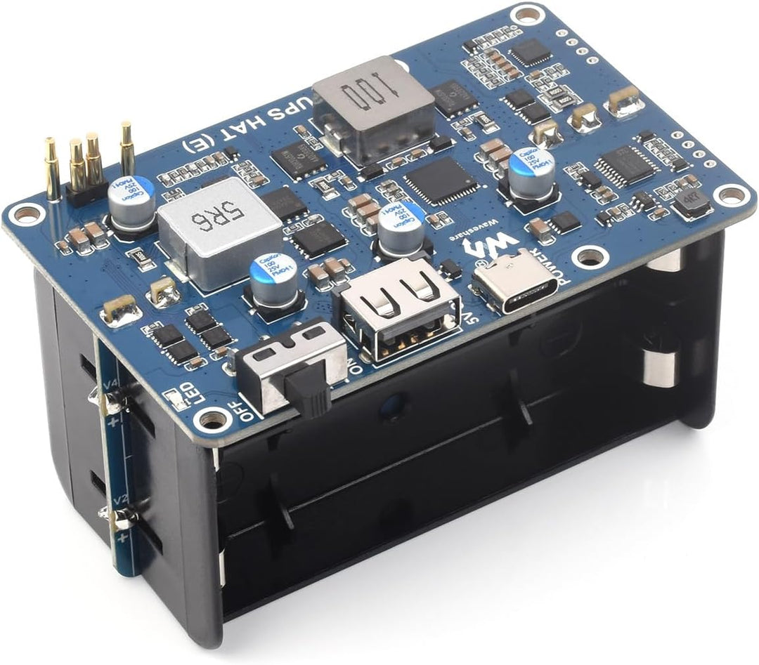 Waveshare UPS HAT (E) for Raspberry Pi 5/4B/3B+, Supports 4× 21700 Li Batt (NOT Included), Bi-Direct