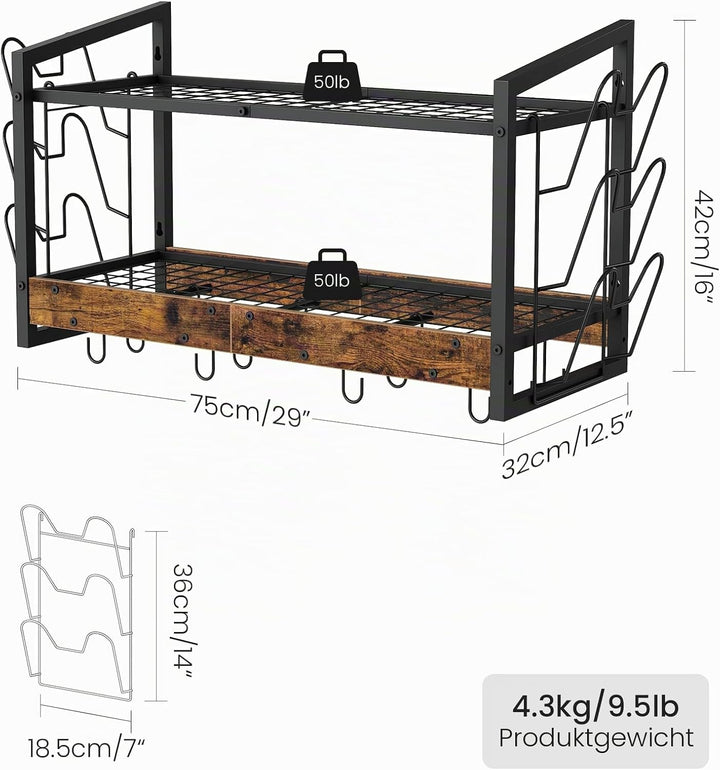 Wandmontiertes Küchenregal, 2-stöckiger Topfdeckelhalter, Topf-Rack, Pfannenhalter, Geschirr- und Kü