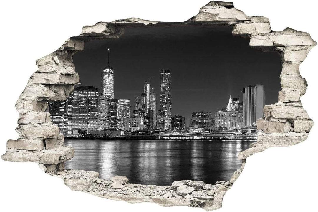 Sticker 3D Effekt | Wandaufkleber New York Skyline - Tapete Dekoration optische Täuschung Raum und W