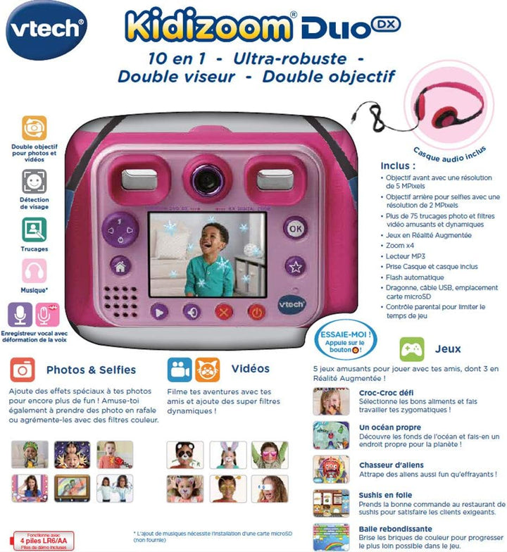 Vtech - Kidizoom Duo DX - Spielzeugkamera - Rose - Machen Sie Fotos, fügen Sie Sprachmessungen hinzu