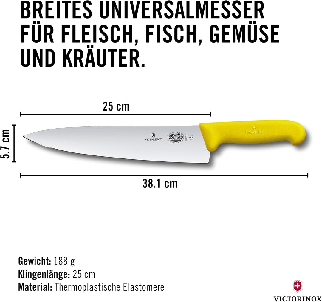 Victorinox Fibrox Kochmesser, Breites Universalmesser für Fleisch, Fisch, Gemüse und Kräuter, 25 cm,
