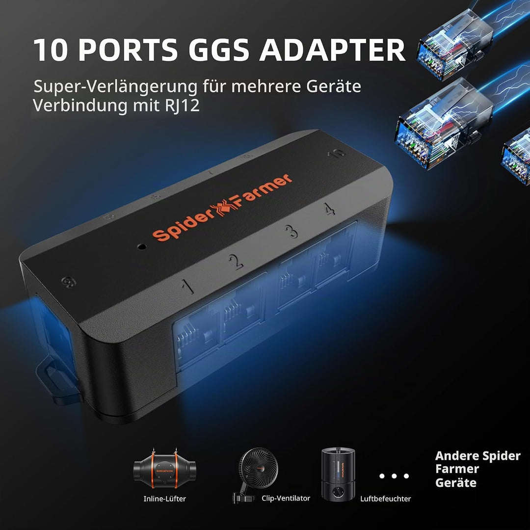Spider Farmer GGS Pro Adapter, universeller 10 PortErweiterungs Hub mit RJ12-Kabel für das GGS Anbau