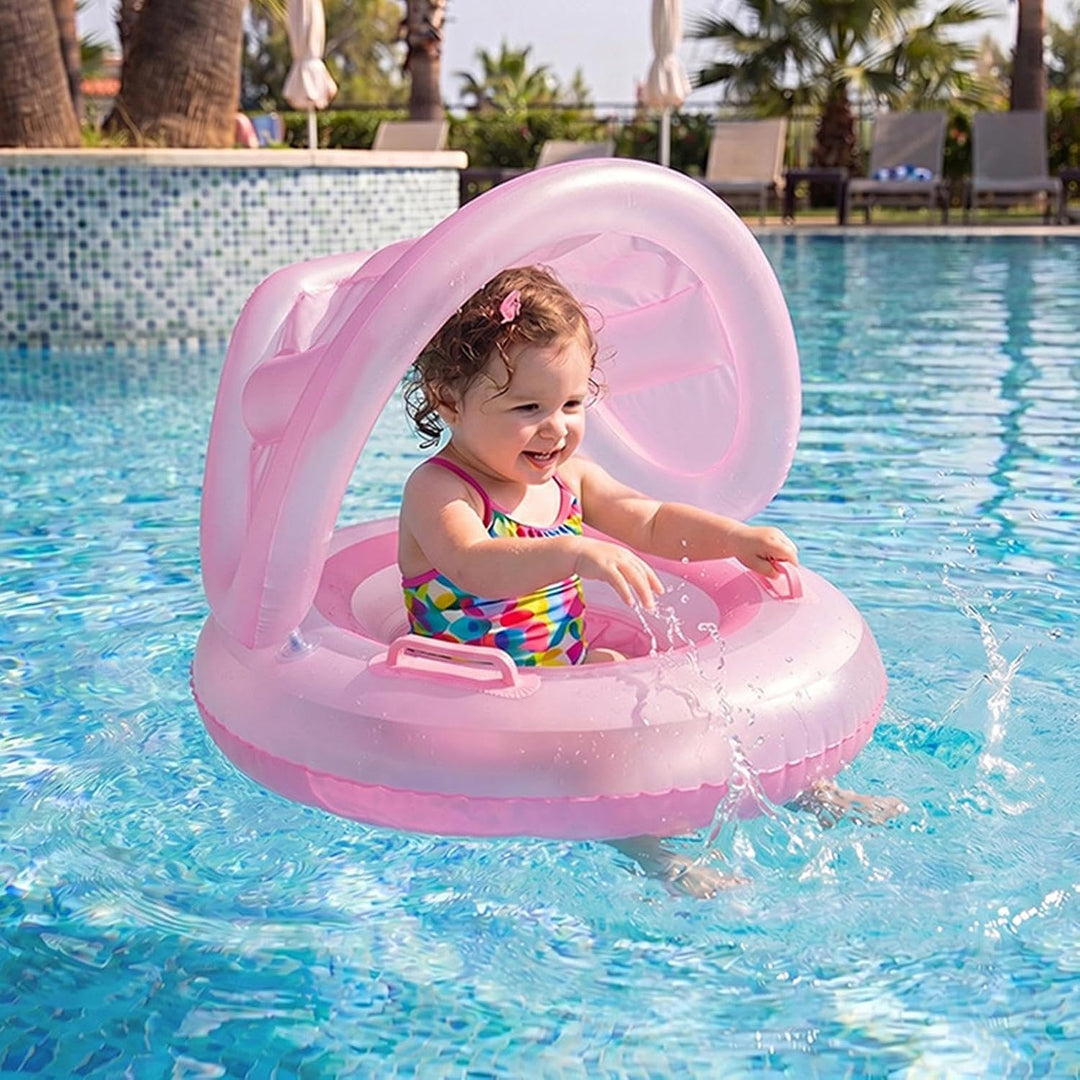 Kinder Poolfloss mit Sonnendach Wasserdicht tragbar aufblasbar Rosa, Rosa