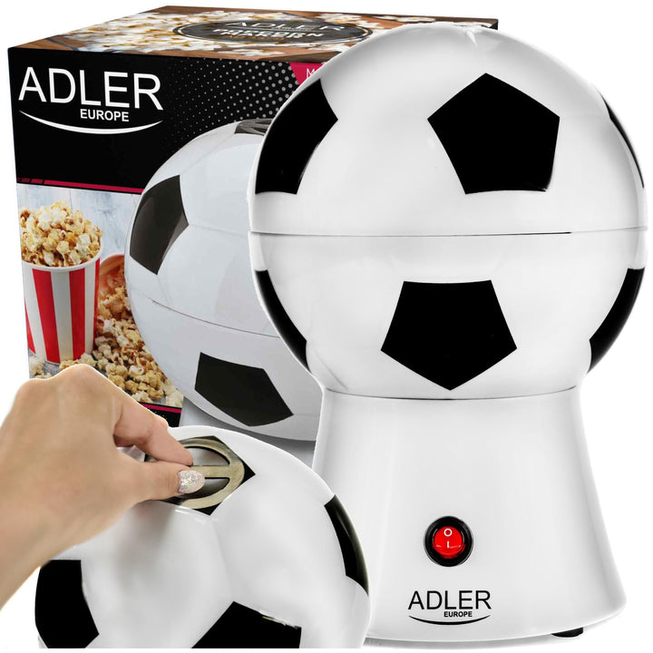 ADLER AD4479 AD 4479 Popcornmaschine aus Mais, Heissluft ohne Öl, Fussballform, elektrisch, 1200 W,
