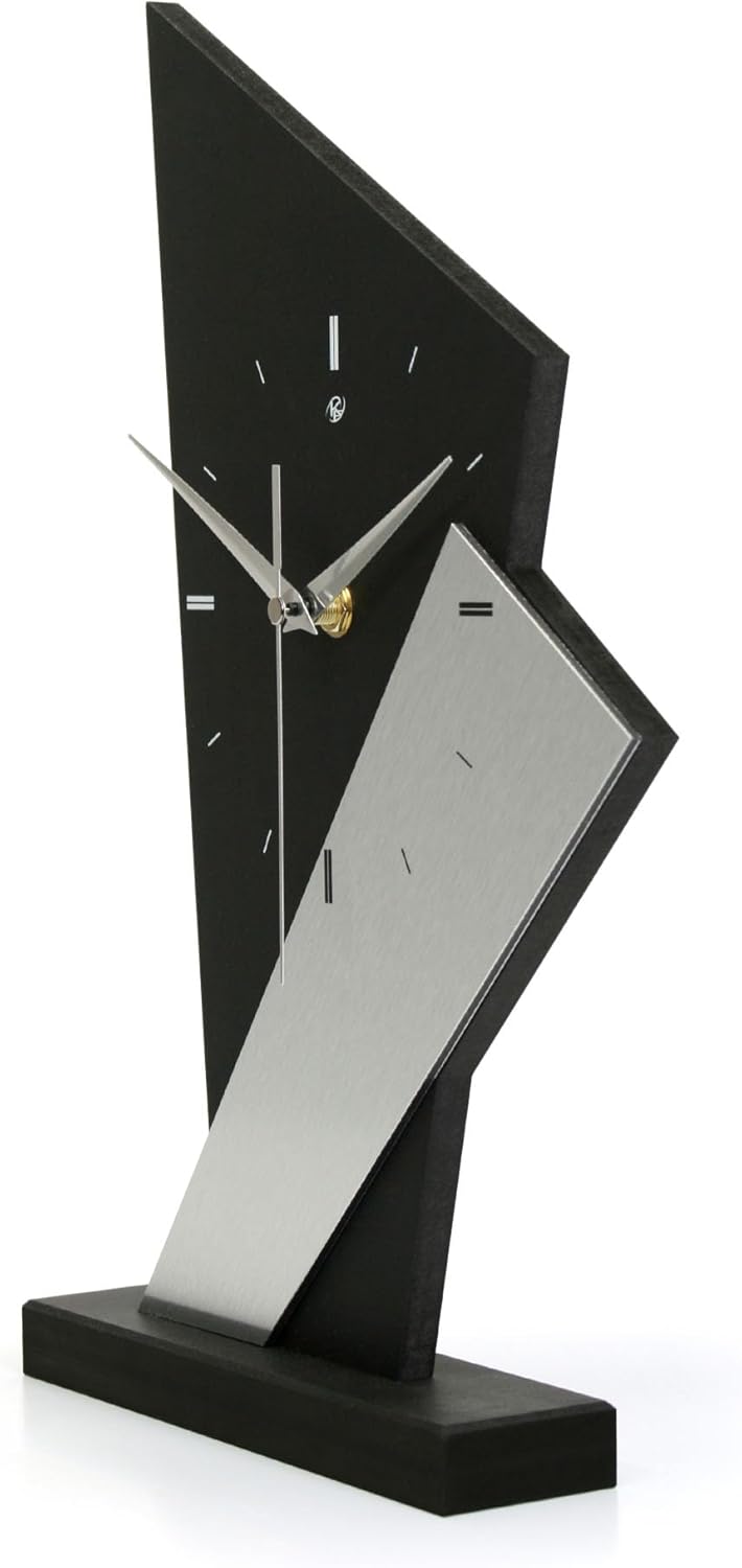 Kreative Feder Designer-Standuhr „Square“ aus Holz – Schwarze Tischuhr in modernem Metallic-Look ohn