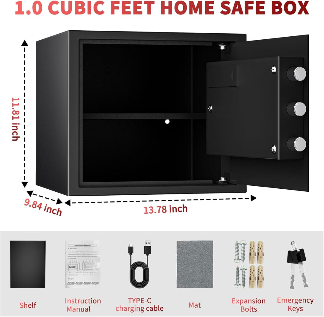 30L Tresor – Stahl-Safe, Möbeltresor mit Zahlenschloss & Code-Alarmsystem, LED-Beleuchtung, Abnehmba