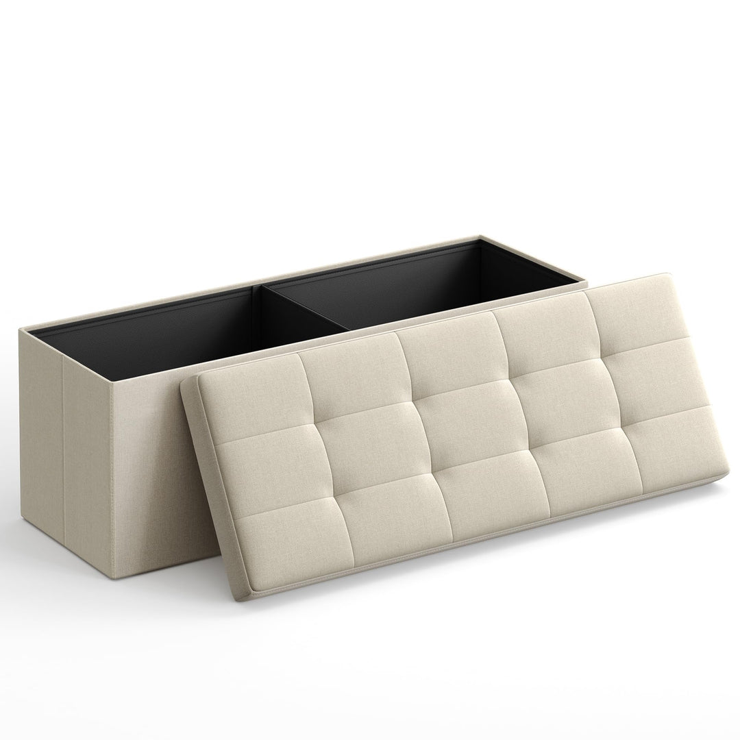 SONGMICS Sitzhocker mit Stauraum, klappbare Sitzbank, 38 x 110 x 38 cm Fussbank, Aufbewahrungsbox, b