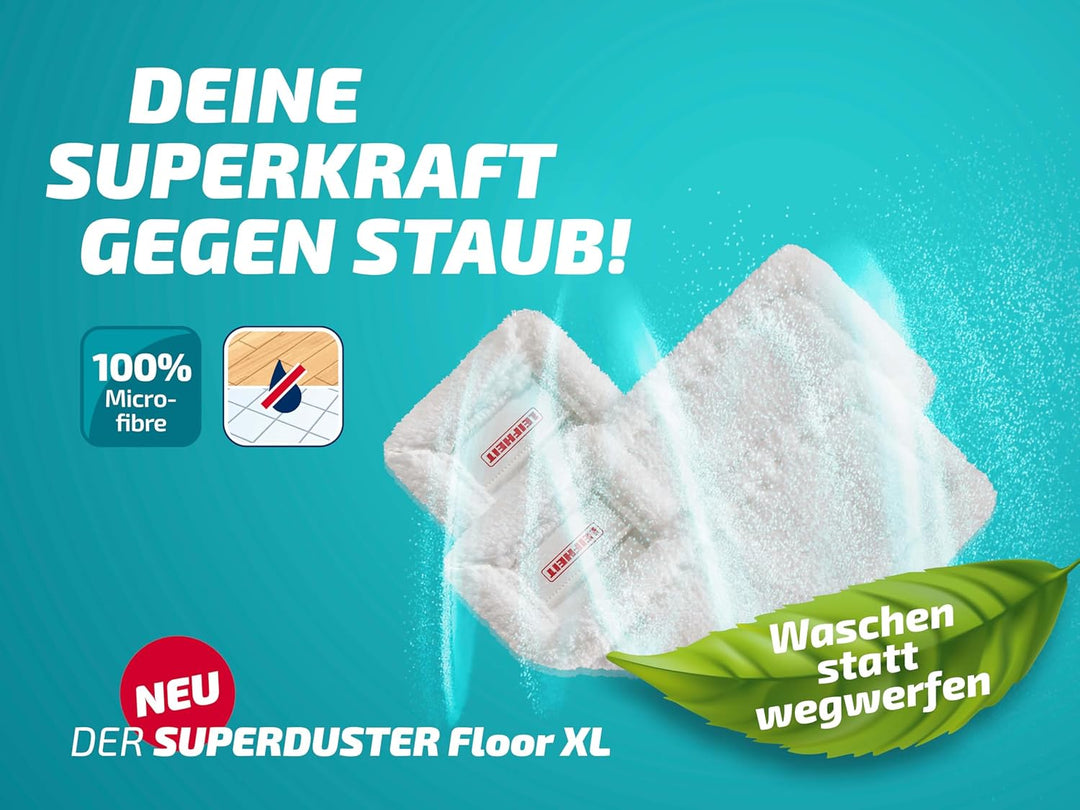 Leifheit SUPERDUSTER Floor XL Staubbezug 2er Set, waschbarer Mikrofaser-Staubmopp für Fliesen, Lamin