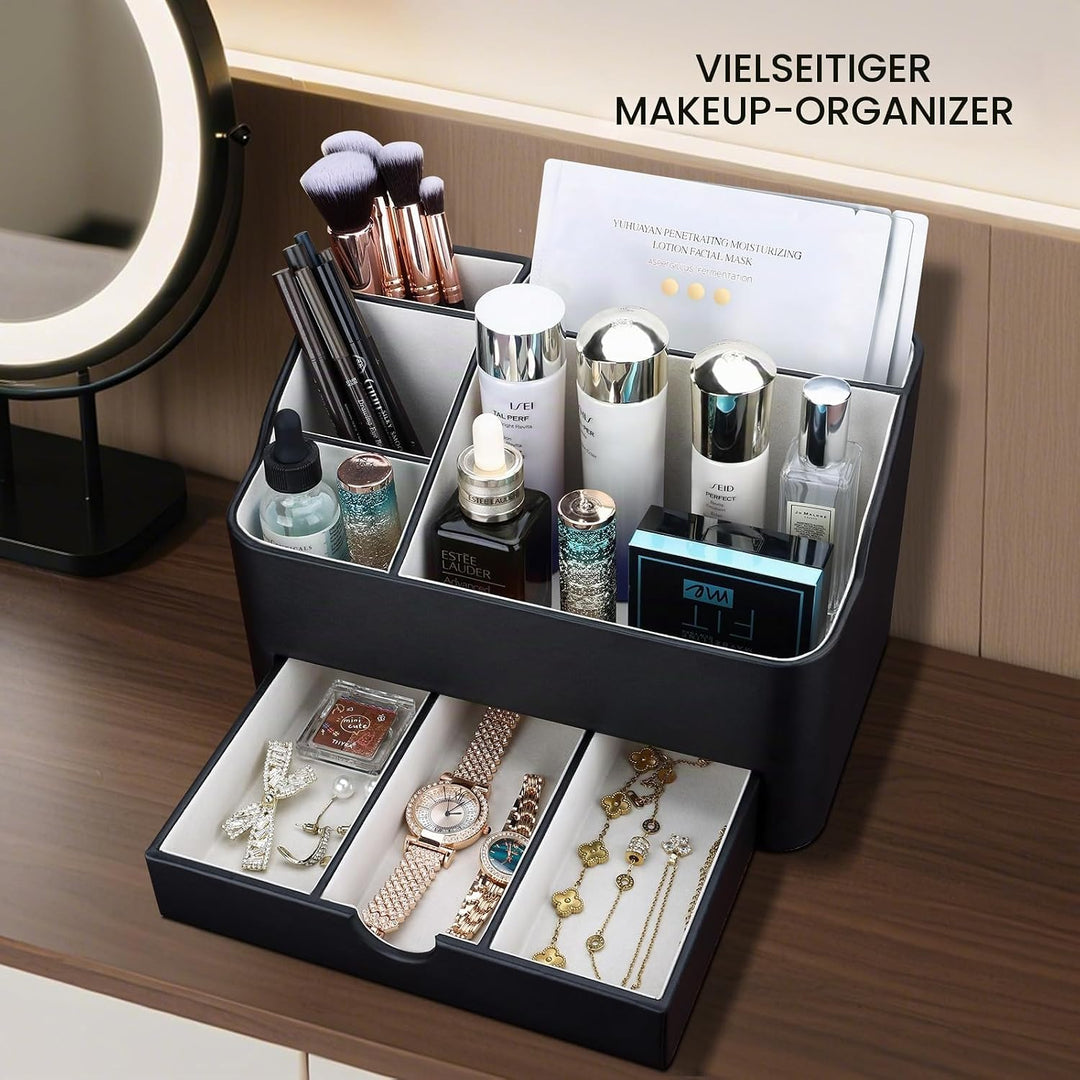 KINGFOM Make Up Kosmetik Organizer, PU Leather Schmink Organizer mit Schublade Skincare Organizer fü