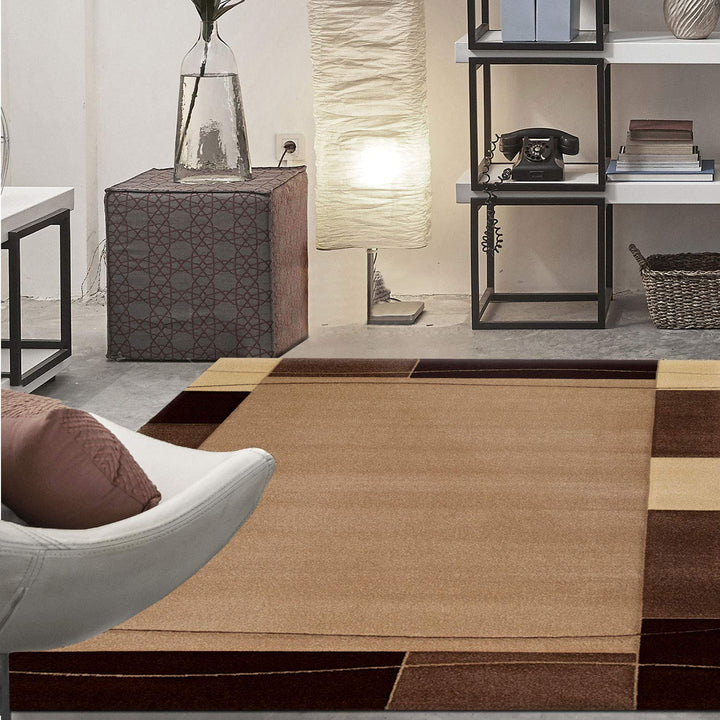 VIMODA Teppich Modern Klassiker für Wohnzimmer Kurzflor Dich gewebt mit Bordürenmotiv braun beige un