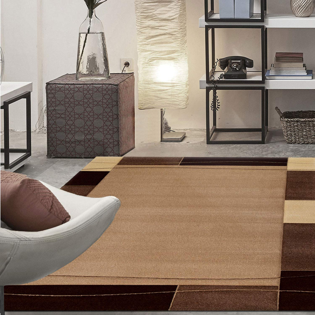 VIMODA Teppich Modern Klassiker für Wohnzimmer Kurzflor Dich gewebt mit Bordürenmotiv braun beige un
