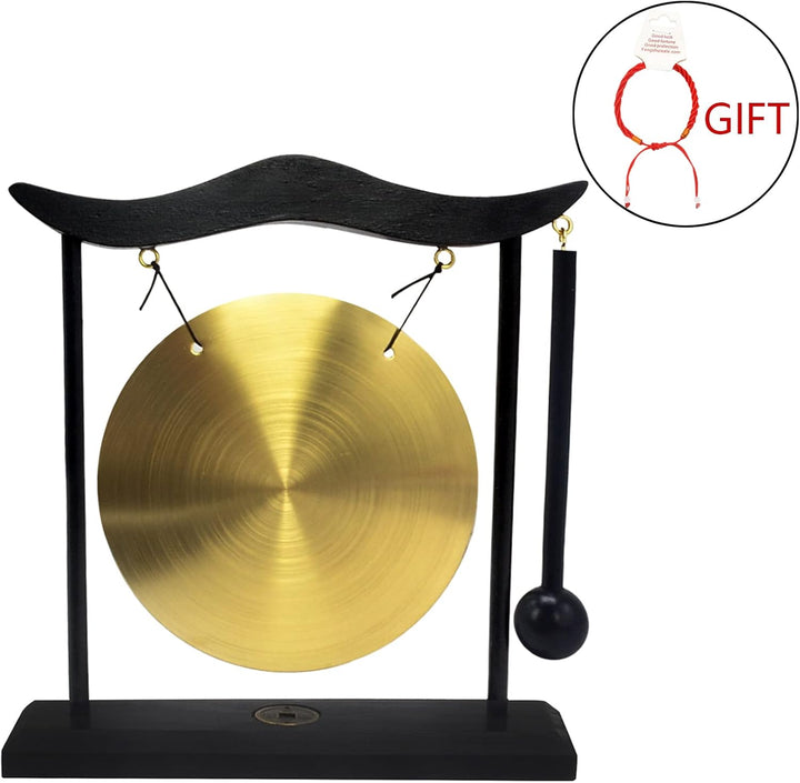 Feng Shui Messing-Gong Desktop Zen Art for Fortune + Gratis Red String Armband, Messing