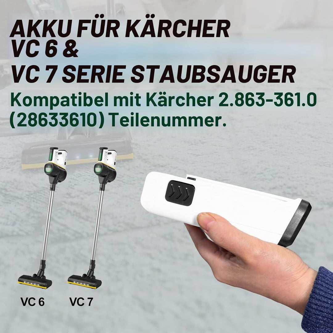 25.2V Akku kompatibel mit Kärcher VC 6, VC 7 Cordless Staubsauger ourFamily, yourMax. Ersetzt die Kä