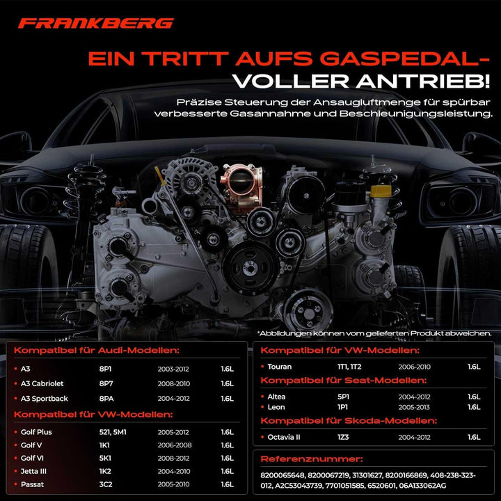 Frankberg Drosselklappe Drosselklappenstutzen Kompatibel mit A3 Altea Leon Toledo Octavia Caddy Golf