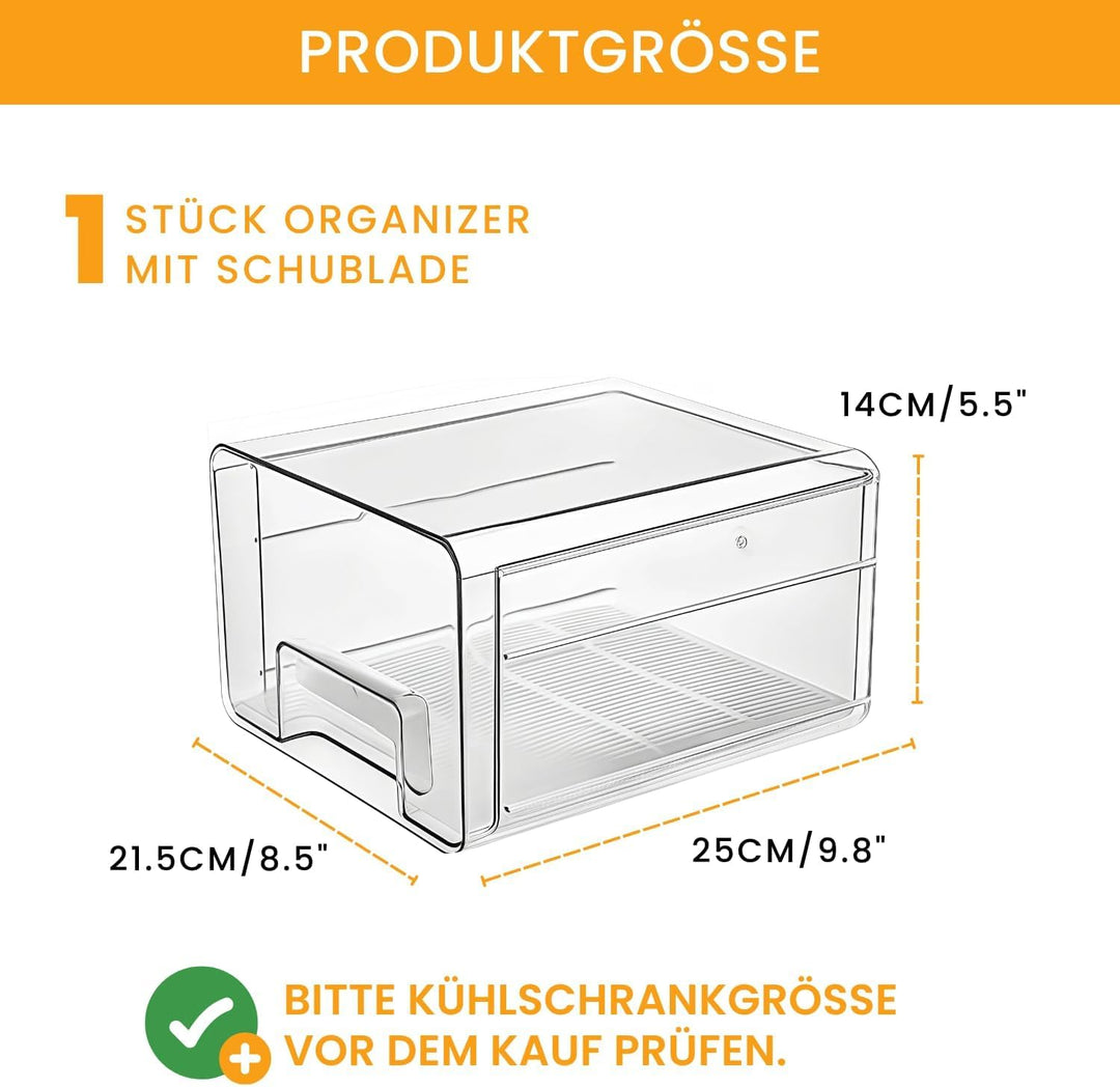 Kühlschrank-Organizer Schublade (1 Stück) – Stapelbarer, transparenter Fridge Organizer & Küchen-Org