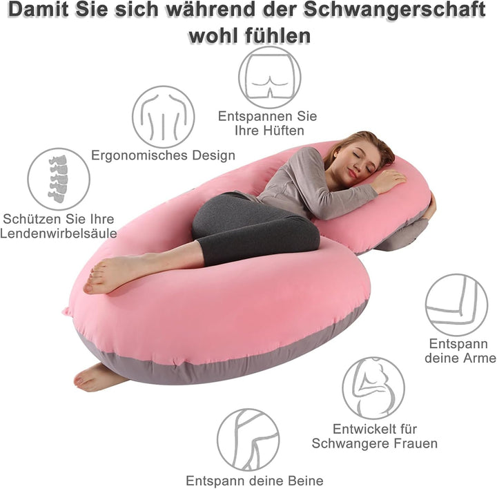CALIYO Schwangerschaftskissen C-Form, Seitenschläferkissen mit Bezug, Stillkissen gross, Pregnancy P