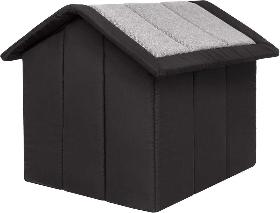 Hundehütte Hundehöhle Hundebett Hundehaus Katzenhöhle Tierbett XL - 60x55 cm hellgrau mit schwarz XL