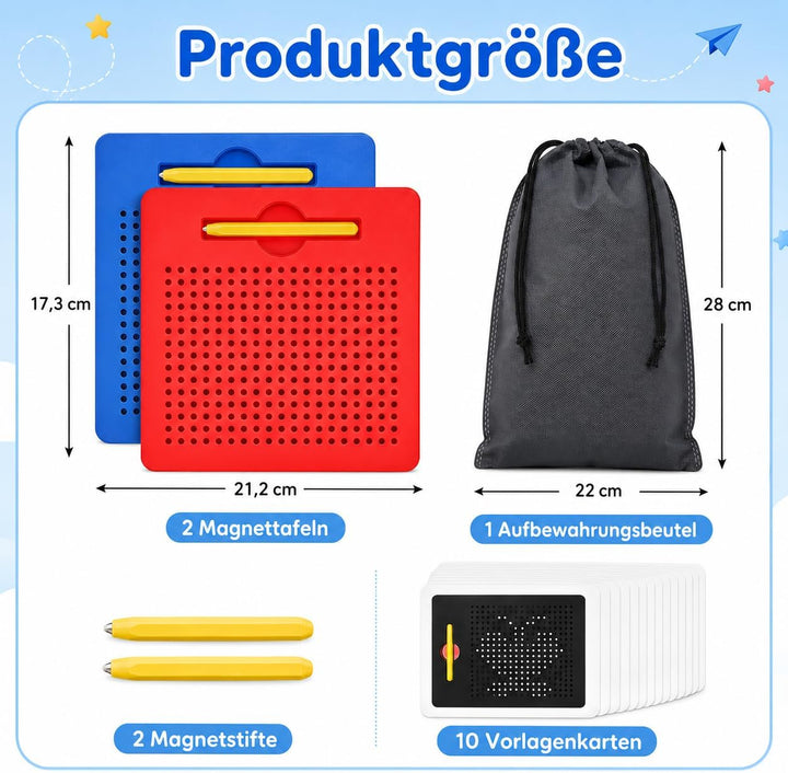 2 Stück Magnetische Zeichentafel, Stahlkugel Magnetspiel mit magnetischem Stift, Zaubertafel, Pädago