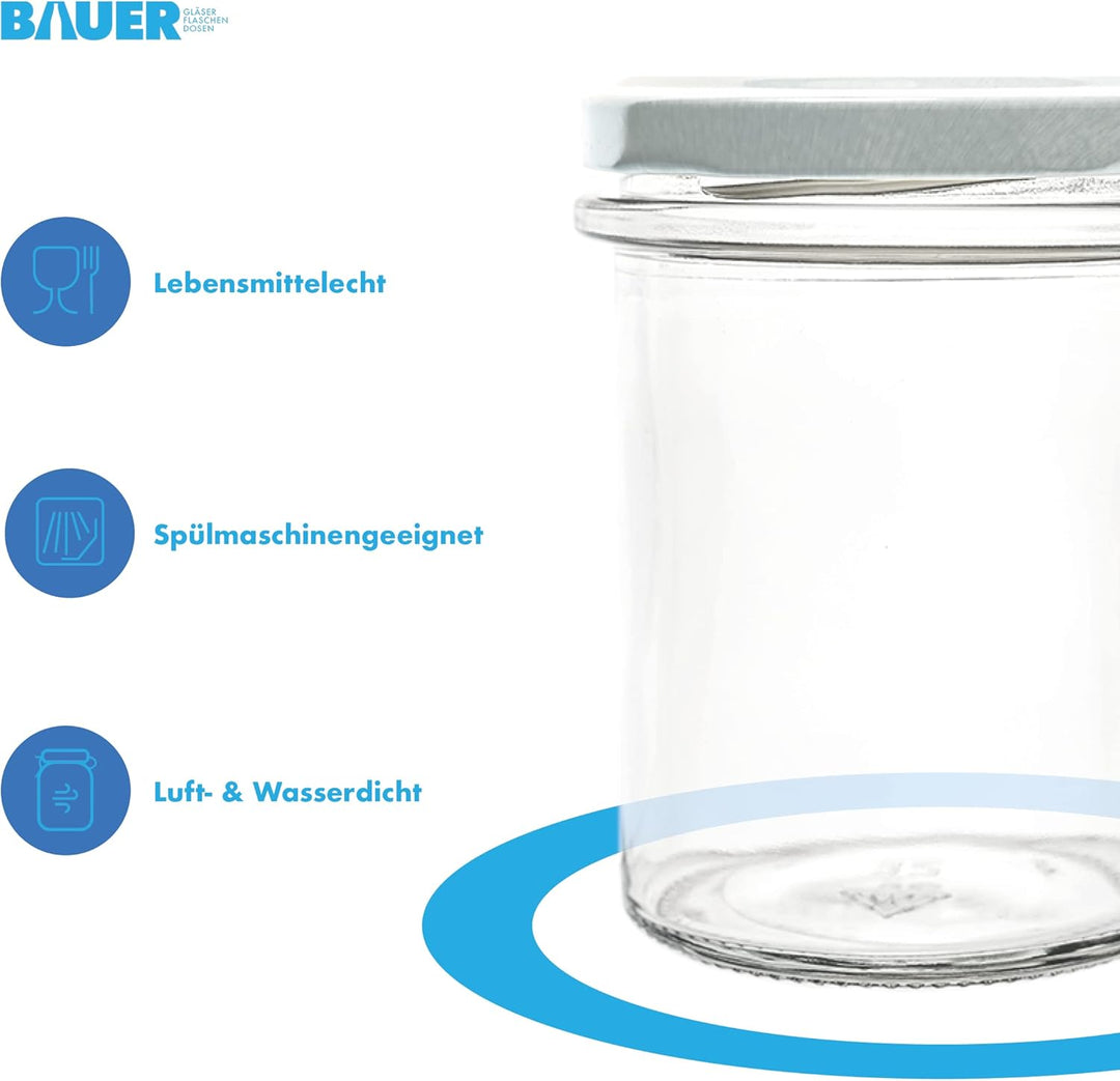 flaschenbauer.de BAUER 24er Set Sturzgläser 214 ml inkl. weisse Twist Off Deckel TO66 zum Einmachen