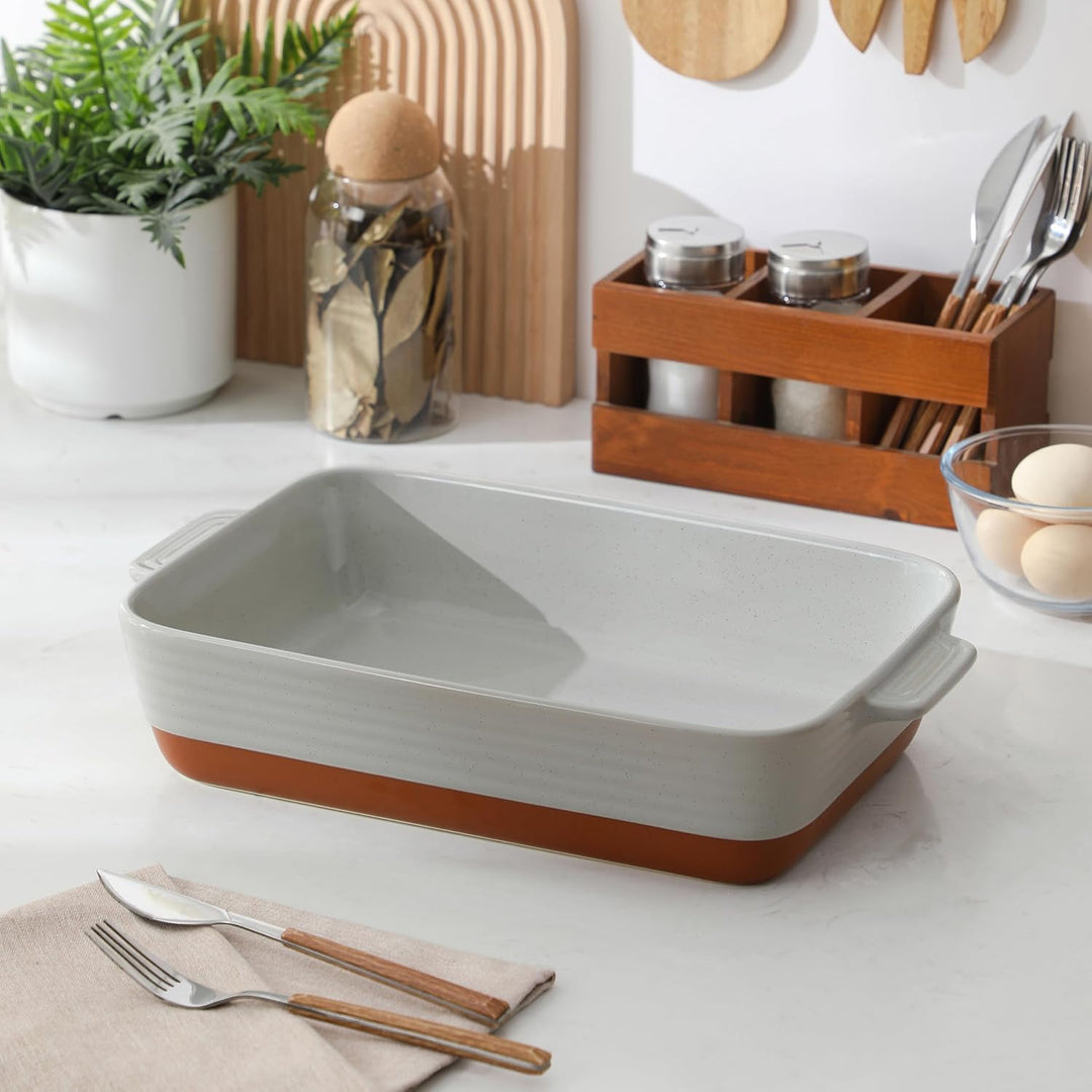 MALACASA, Serie TARA, Graue Auflaufform Gross, 4.5L Backformen, Auflaufformen rechteckig aus Steingu