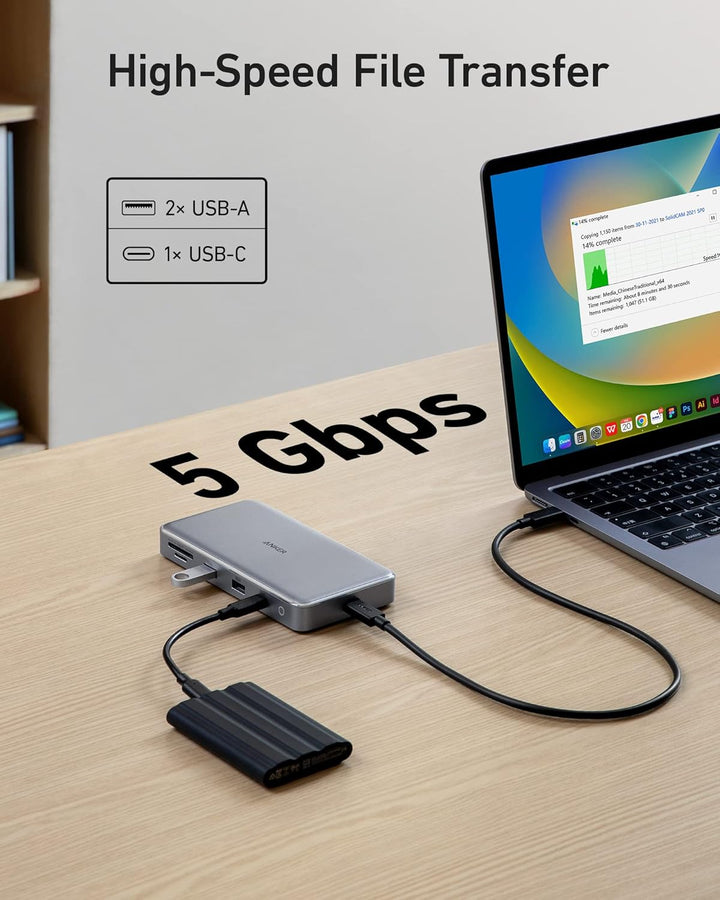 Anker 563 USB-C Hub 10-in-1 (Dual 4K HDMI, für MacBook) Dockingstation Zwei Monitore, mit max 100W P