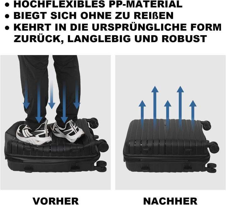 Hartschalen Kofferset 3-teilig, Schwarz | Polypropylen, 55/66/74 CM (43L/65L/110L), TSA Zahlenschlos
