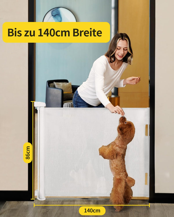 Retraktierbares Sicherheitsgitter für Babys & Haustiere – Extra Breit & Hoch, 0-140CM Türschutzgitte
