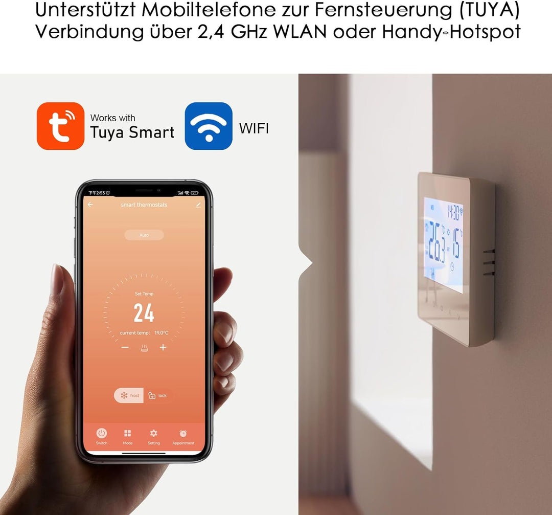 Decdeal WLAN Thermostat Raumthermostat für Wasser Fussbodenheizung,Programmierbar 230v LCD 3A Mit de